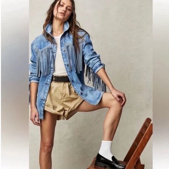 Free People Jackets & Blazers - Free People Rodeo Western Fringe Out Denim Jeans Blue Jacket size L